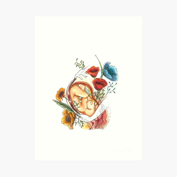 Flores y Bebés - Arte Anatomía del Embarazo Lámina artística