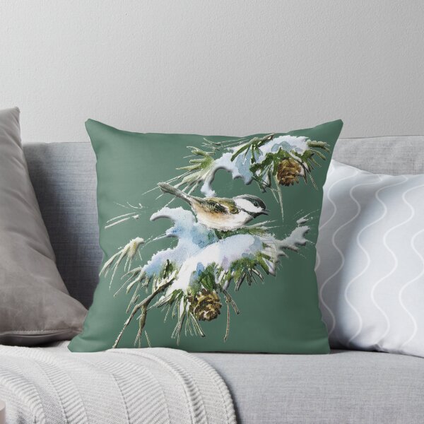 Aperçu de l'œuvre Une image vintage de temps de Noël d'un oiseau sur une branche de pin coiffée de neige créée et vendue par Epic Splash Creations.