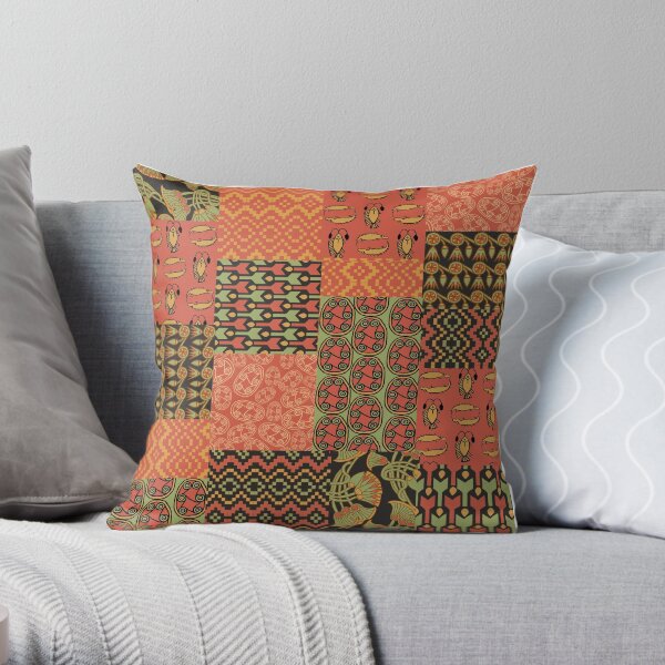 Egyptian Patterns Faux Patchwork Throw Pillow