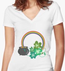 Irish Shamrocks and Gold at the end of the rainbow Women's Fitted V-Neck T-Shirt