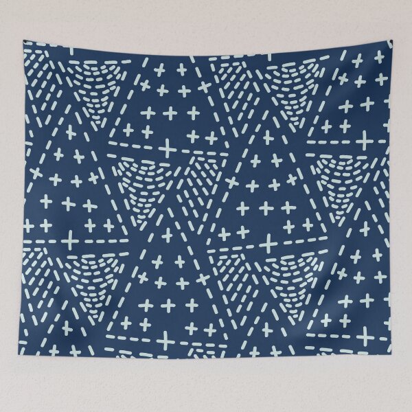 Item preview, Indigo Blue Japanese Style Stitch Lines Hand Drawn Sashiko designed and sold by Limolida.