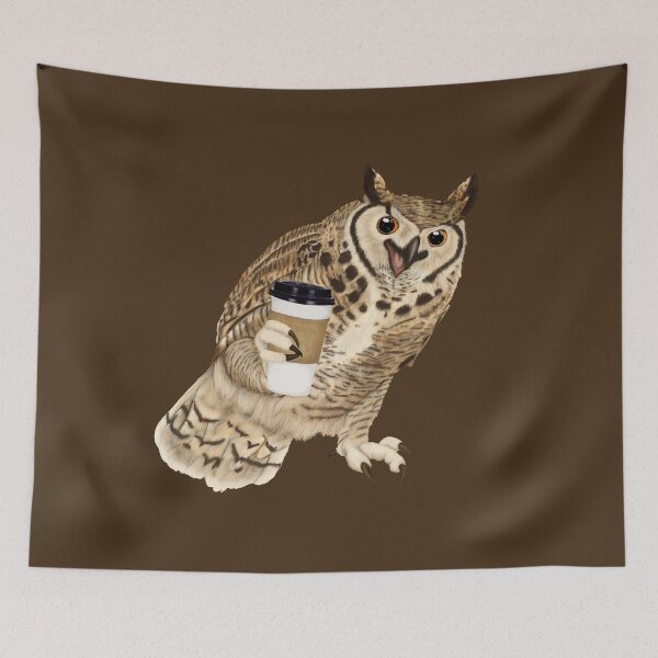 Item preview, Coffee Owl - Happy Night Owl With A Cup Of Caffeine designed and sold by Mehu.