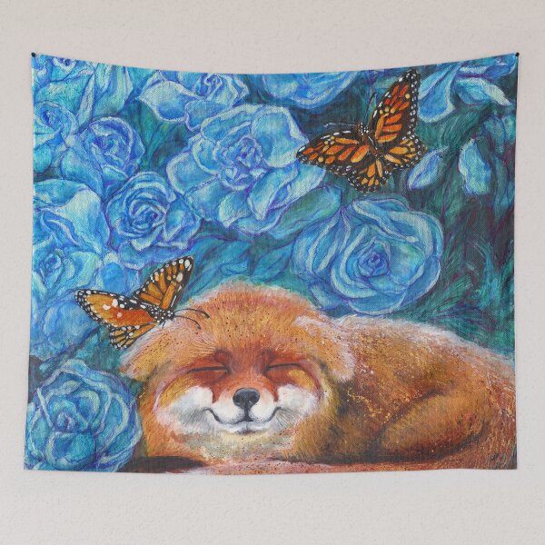 Item preview, Crisp Summer Morning:  Blue Roses, Fox, Monarch Butterflies designed and sold by tinaschofield.