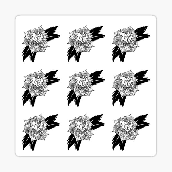 Rose Flower Pattern - Simple Black and White Style Sticker