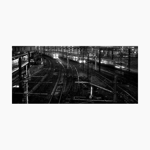 Trains in the night Photographic Print