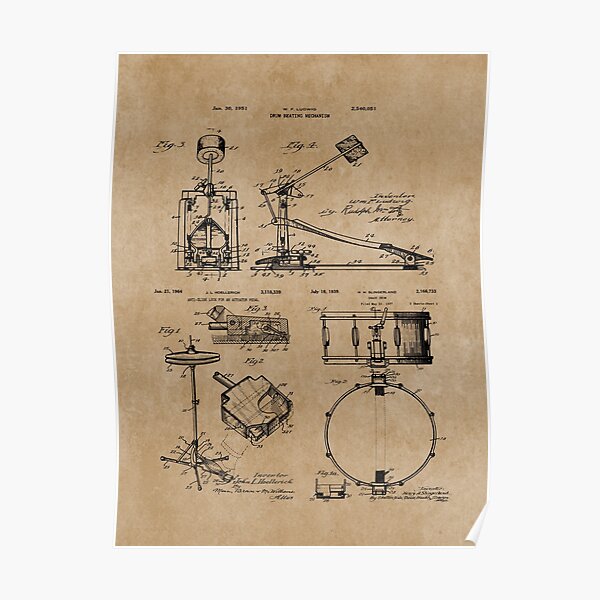 Drum Set Kit Vintage Patent Prints Poster