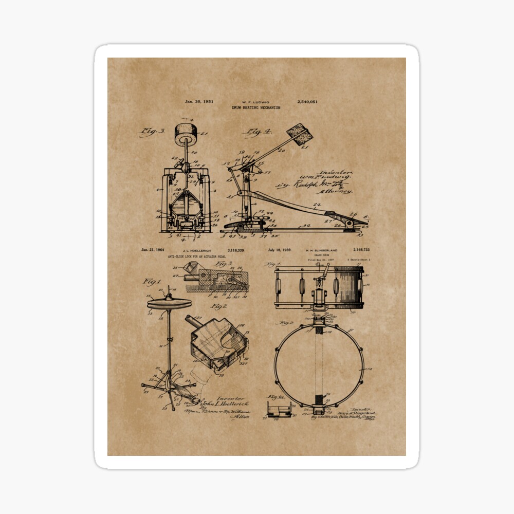 INSTANT DOWNLOAD 05/18/1886 Printable Posters of 4 Styles Snare Drum Patent Drawings-May Birthday Gift Ideas