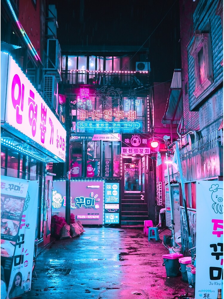 Neon Streets Seoul Postcard