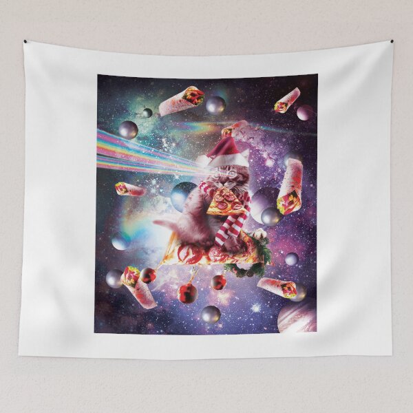Item preview, Christmas Space Cat Eating Pizza - Laser Eyes designed and sold by SkylerJHill.