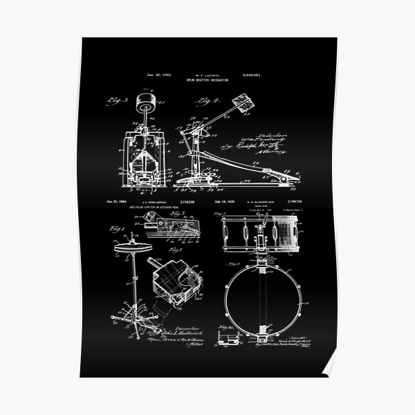 Drummer Gift Vintage Patent Drawings Drum Set Poster