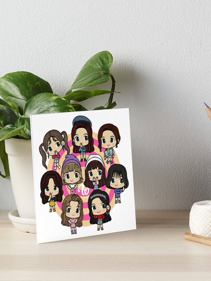 TWICE All 9 Members in chibi version - Tzuyu, Mina, Momo, Jihyo, JeongYeon,  Dahyun, Chaeyoung, Nayeon, Sana | Art Board Print