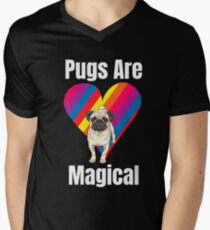 Pugs Are Magical Funny Dog Lover T-Shirt Gift: | Rainbow | Dog Parks | Gift For Pug Lovers Men's V-Neck T-Shirt