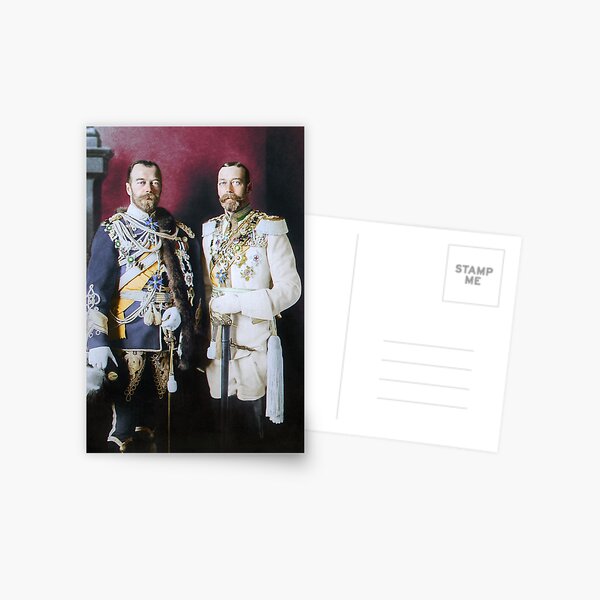 Tsar Nicholas II and King George V in German military uniforms, Berlin, 1913 Postcard