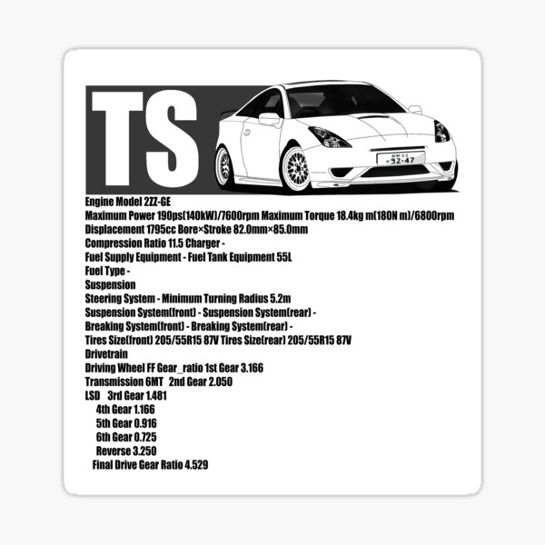 2ZZ-GE 1.8 VVTL-i sticker 7TH GEN for Toyota celica GTS / T-sport T230
