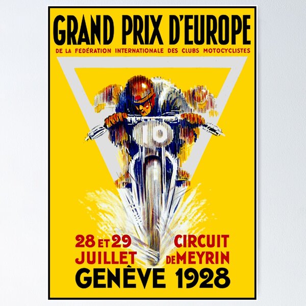 GRAND PRIX D EUROPE : Vintage 1928 Cycle Racing Print Poster