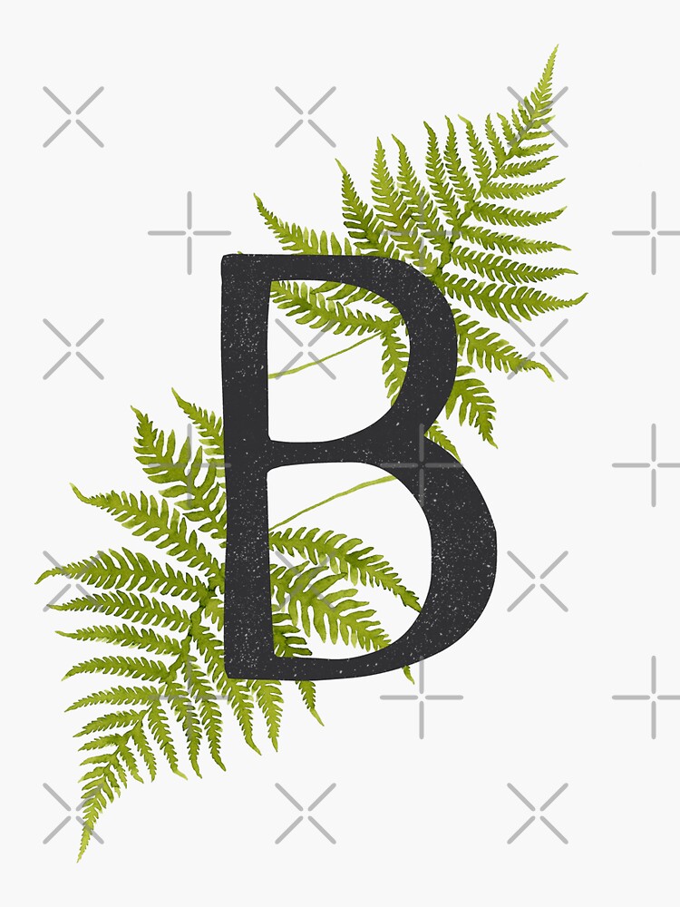 "Black Letter B Monogram With Green Watercolor Fern On Beige Background ...