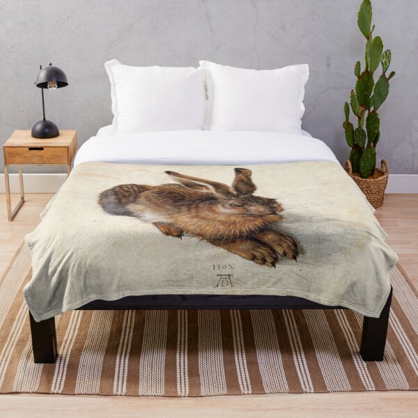 RABBIT - YOUNG HARE Antique Animal Drawings Throw Blanket