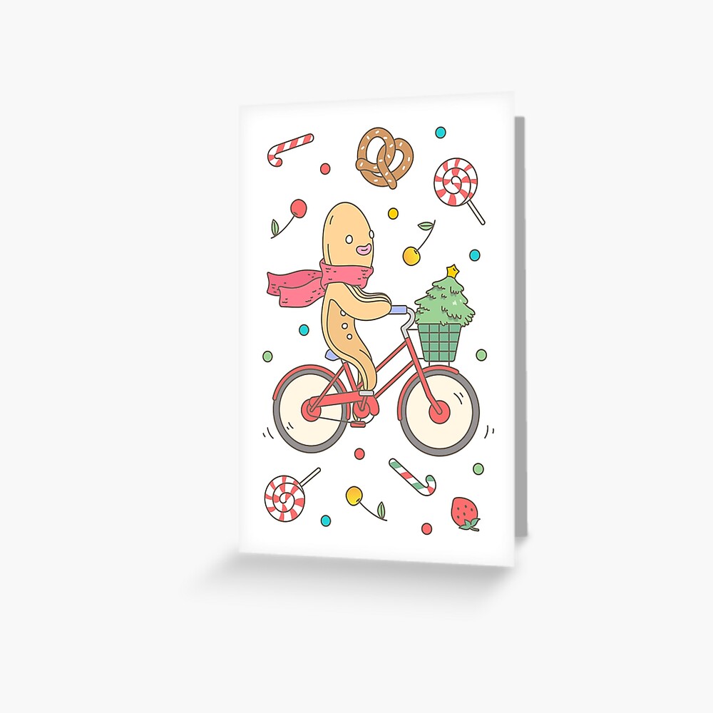 Biking Gingerbread Man Greeting Card