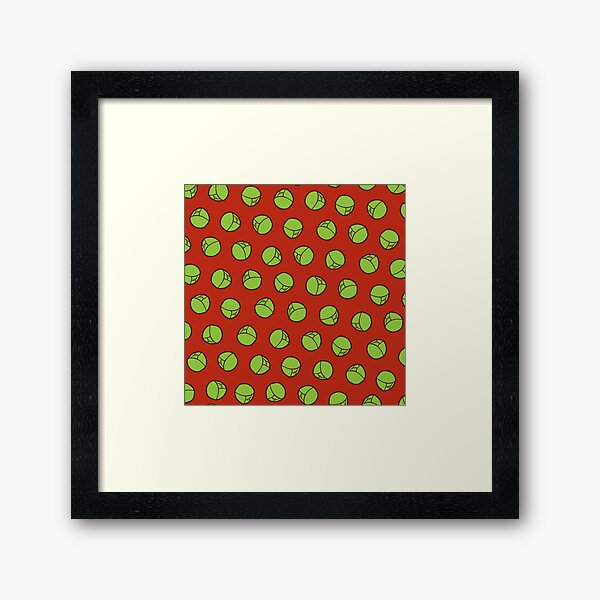 Brussel Sprouts Pattern in Red Framed Art Print