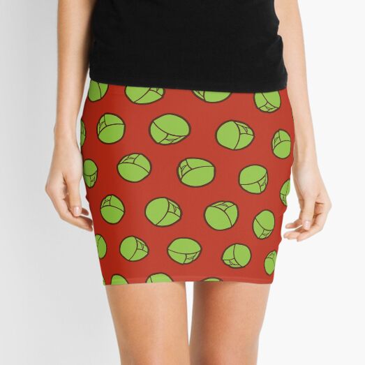 Brussel Sprouts Pattern in Red Mini Skirt