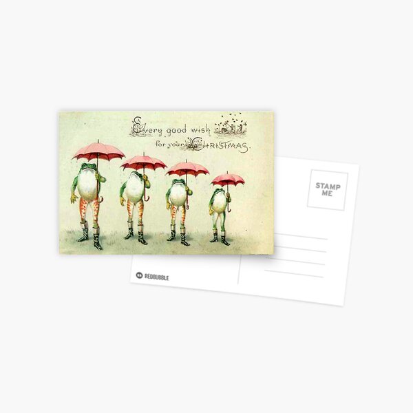Victorian Christmas Frogs with Umbrellas Postcard