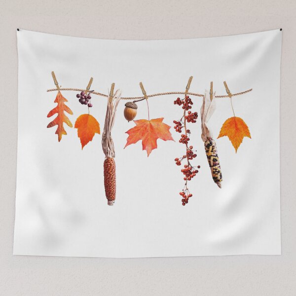 Item preview, colorful autumn leaves berries and seeds arrangement isolated on white background designed and sold by svetlanna.