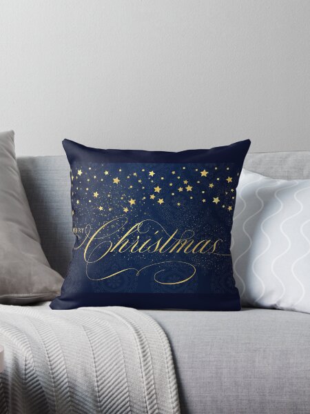 Item preview, Merry Christmas Navy Blue and Faux Gold Leaf with Stars designed and sold by SalonOfArt.