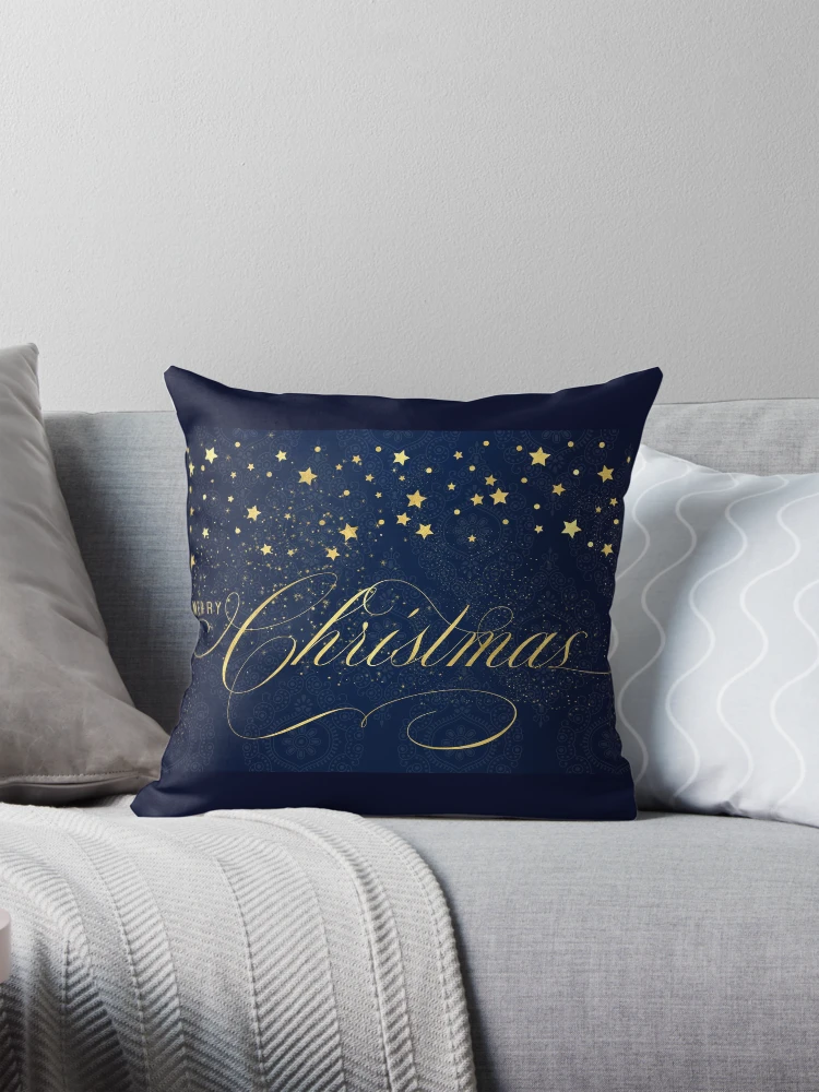 Merry Christmas Navy Blue and Faux Gold Leaf with Stars Pillow for Sale by Doreen Erhardt Redbubble