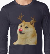 Christmas Doge meme Doggo Kekistan Holiday Season with deer antlers and red nose #DogRight Long Sleeve T-Shirt