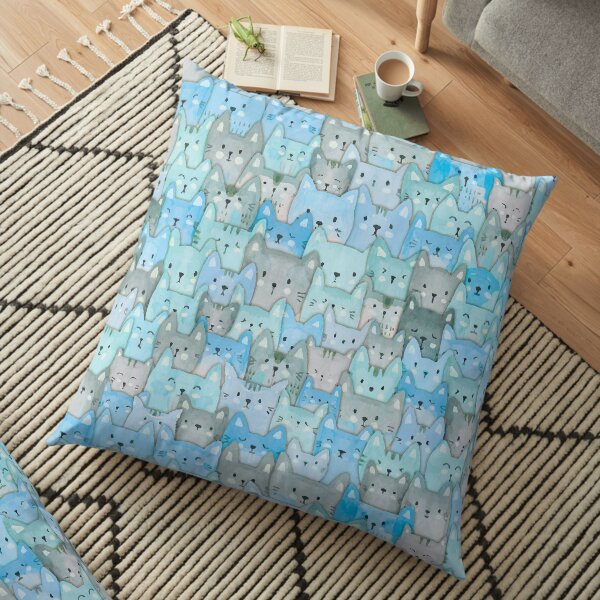 Pile o Aqua Kitties Floor Pillow