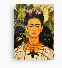 Frida Kahlo Selbstporträt mit Dornkette und Hummingbird Naive Kunstmalerei Leinwanddruck