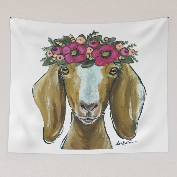 Item preview, Goat with Flower Crown Art designed and sold by leekellerart.