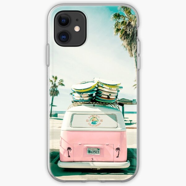 Pink Kombi Van Surf Art iPhone Soft Case