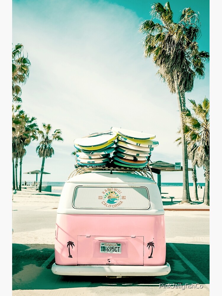 Arte rosado de Kombi Van Surf de PinkJellyfishCo