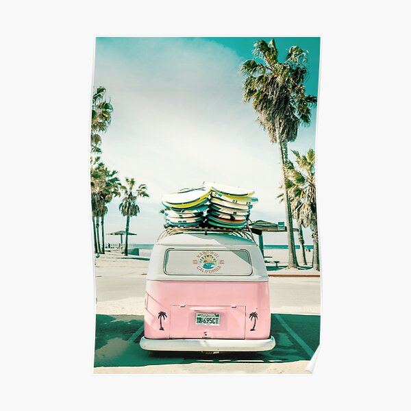 Pink Kombi Van Surf Art Poster
