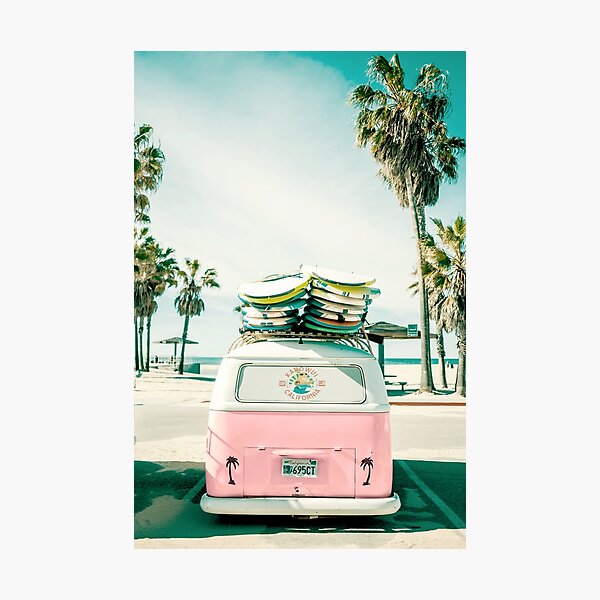 Pink Kombi Van Surf Art Photographic Print