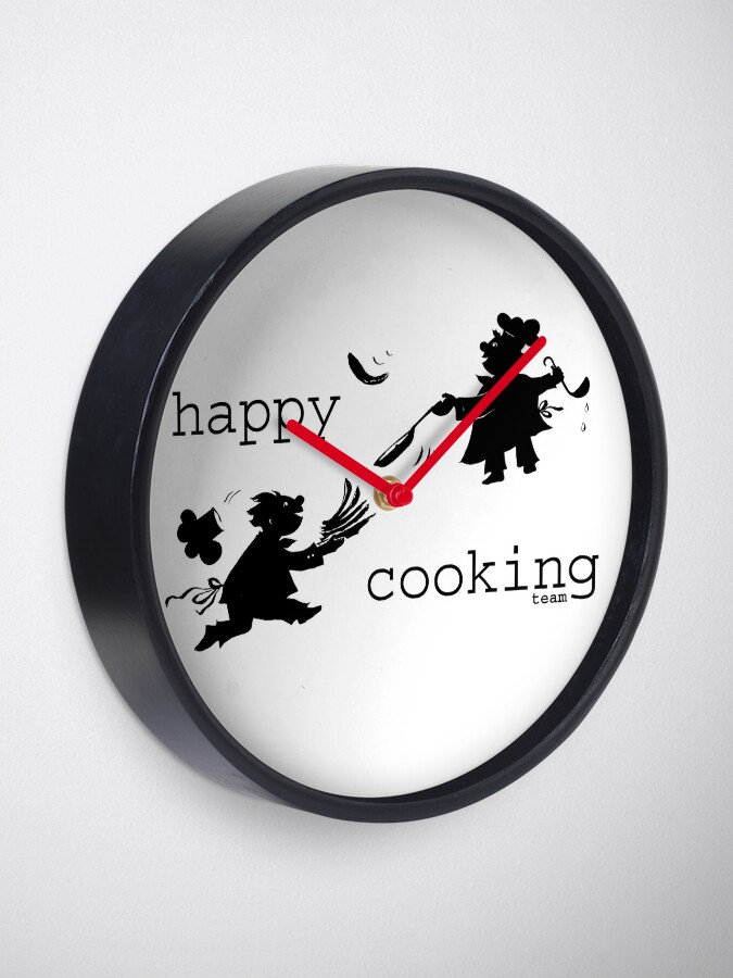 Alternate view of happy cooking team · Delicious pancakes, happy cooks! Clock