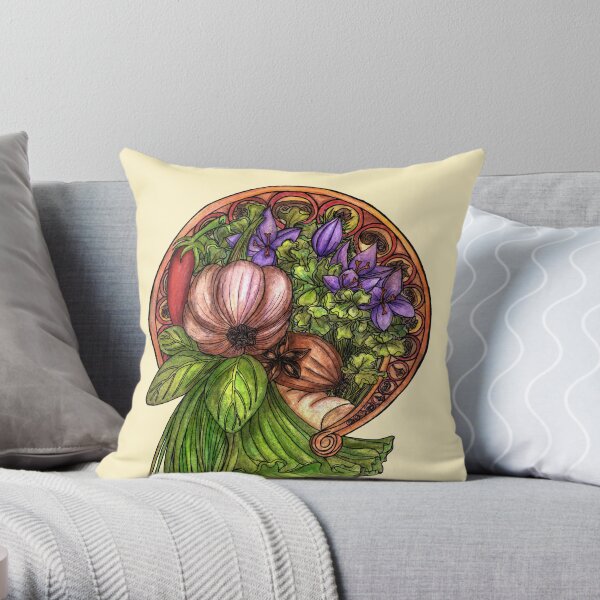Art nouveau vegetables Throw Pillow