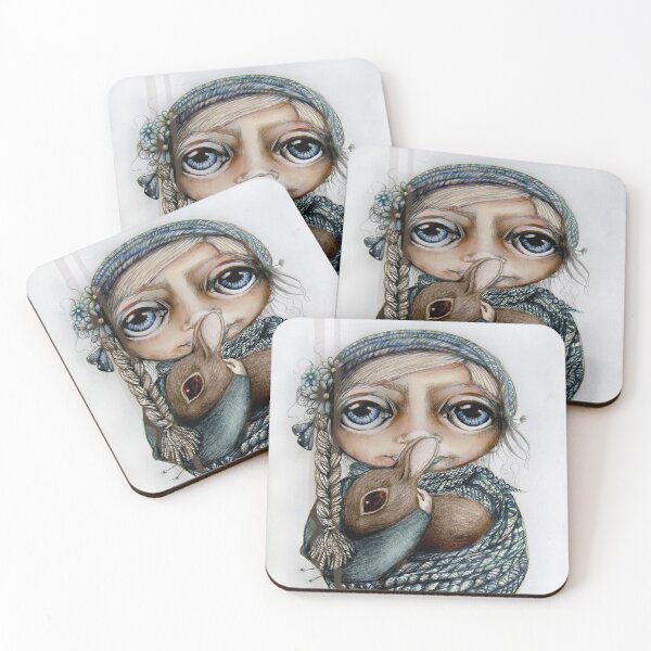 Item preview, Whimsical Girl Cuddling Brown Rabbit designed and sold by Karin Taylor.