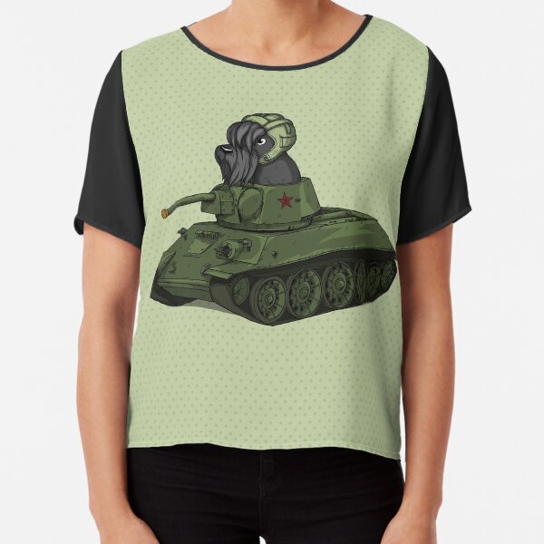 Scottish Terrier Dog Sitting in Toy Tank Chiffon Top