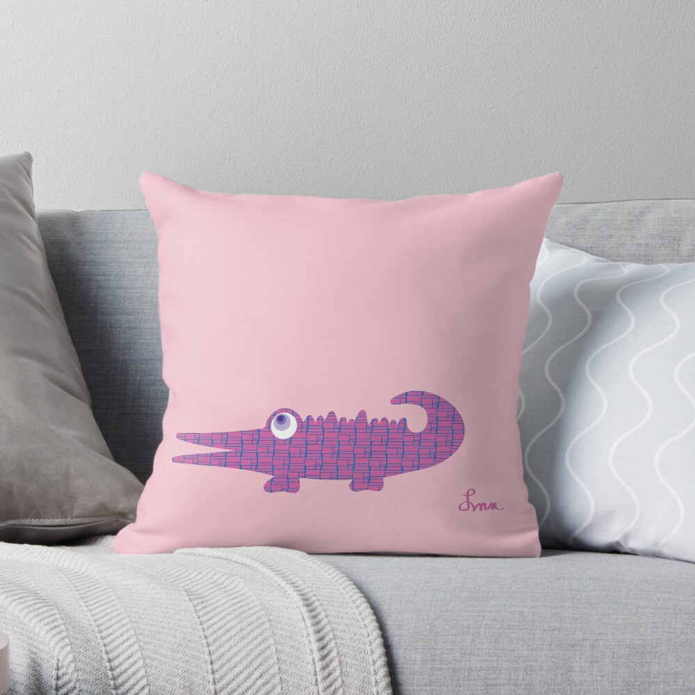 LATER ALLIGATOR - Pink Throw Pillow