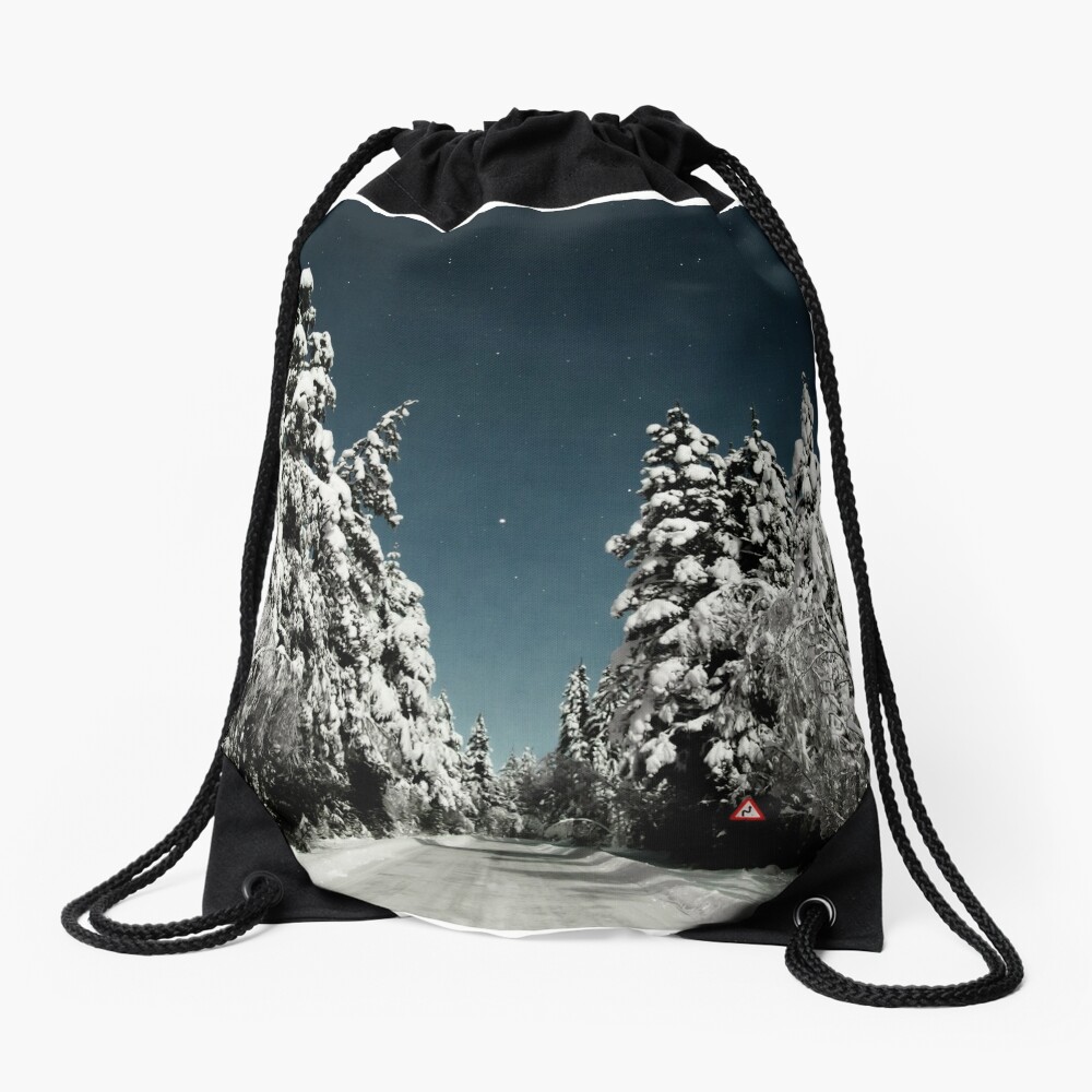 Winter roadtrip Drawstring Bag