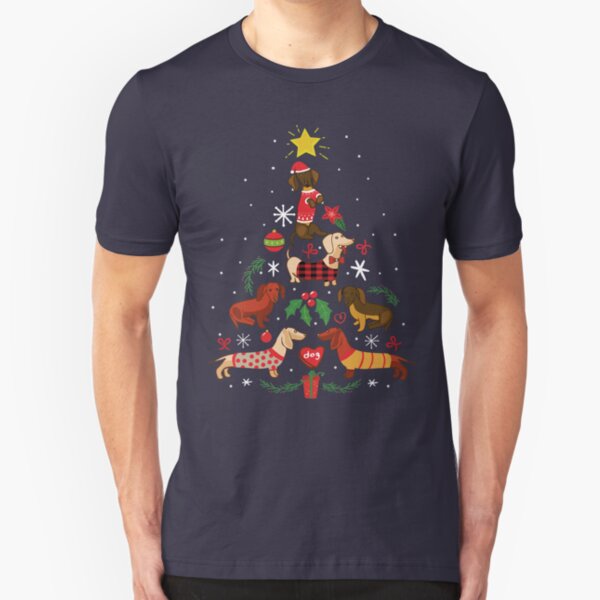 Funny Dachshund Christmas Tree Shirt Ornament Decor Gift Slim Fit T-Shirt