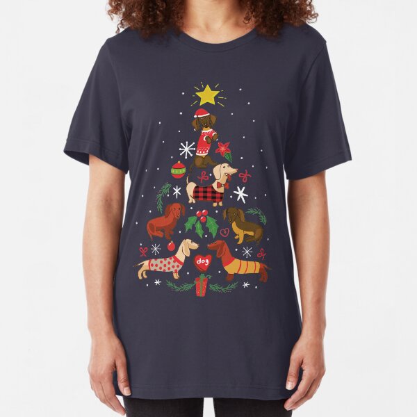 Funny Dachshund Christmas Tree Shirt Ornament Decor Gift Slim Fit T-Shirt