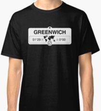 Greenwich England GPS Coordinates Map Artwork with Compass Classic T-Shirt