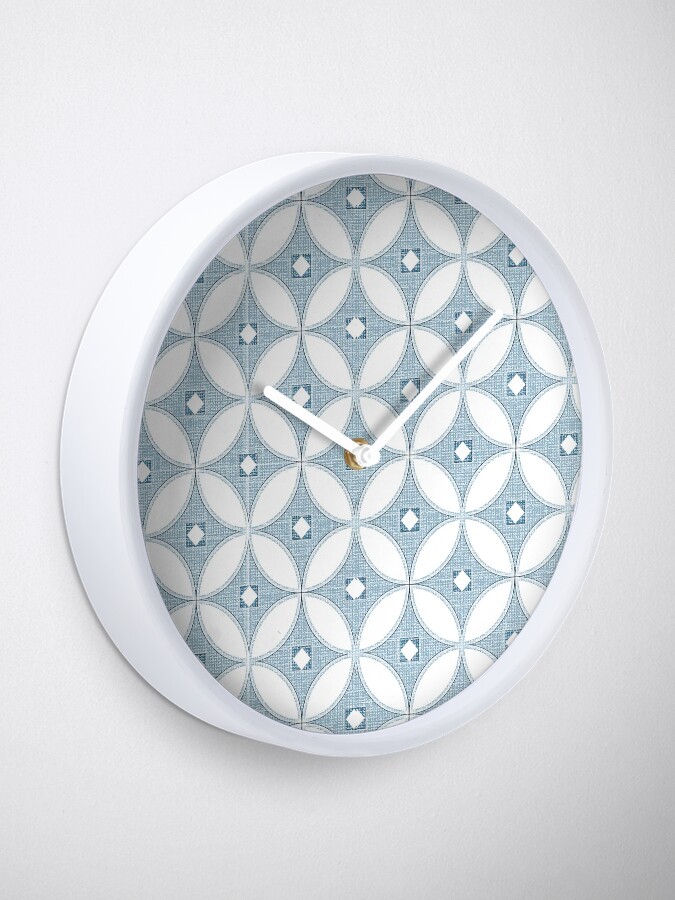 Alternate view of Modern Chinoiserie pattern, white and grey circle textures,classic blue, 2020 Clock