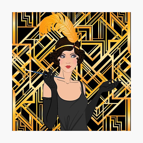 Art deco,gold,black,flapper girl,The Great Gatsby,1920 era,vintage,elegant,chic,modern,trendy Photographic Print