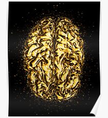 Brain low poly golden Gold Poster