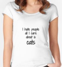 Camiseta entallada de cuello redondo Cat I Hate People Funny Gift Idea