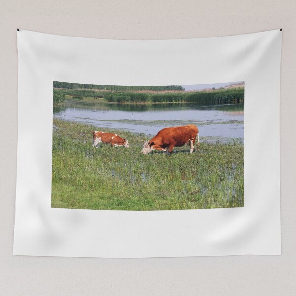 Item preview, cow and calf on pasture near river summer season designed and sold by goceris.